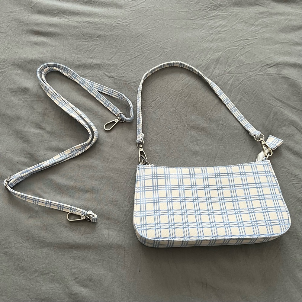 Brandy Melville plaid blue and white purse